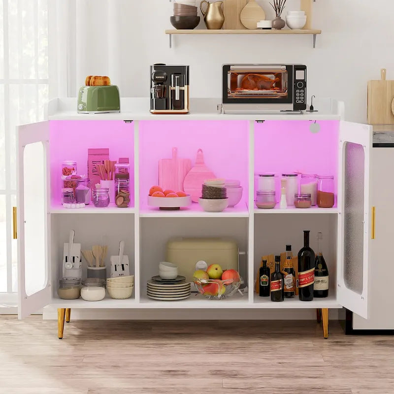 Bar para licores con toma de corriente y luz LED, aparador vinoteca con botellero y portacopas
