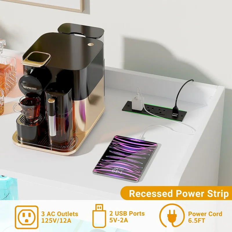 Bar para licores con toma de corriente y luz LED, aparador vinoteca con botellero y portacopas