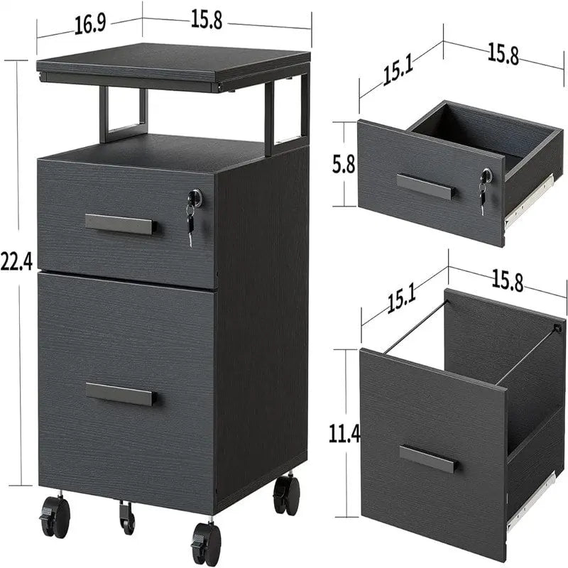 Archivador de 2 cajones con cerradura para oficina en casa - 17D x 24.3W x 16H