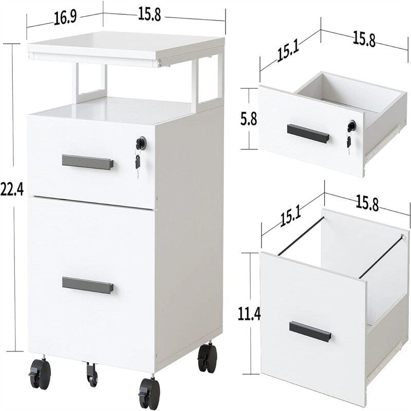 Archivador de 2 cajones con cerradura para oficina en casa - 17D x 24.3W x 16H