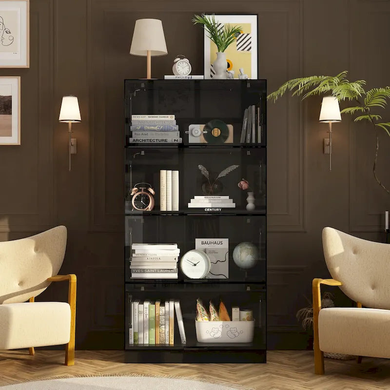 Vitrine de rangement éclairée avec portes en verre trempé