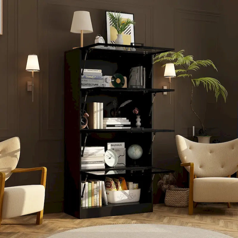 Vitrine de rangement éclairée avec portes en verre trempé