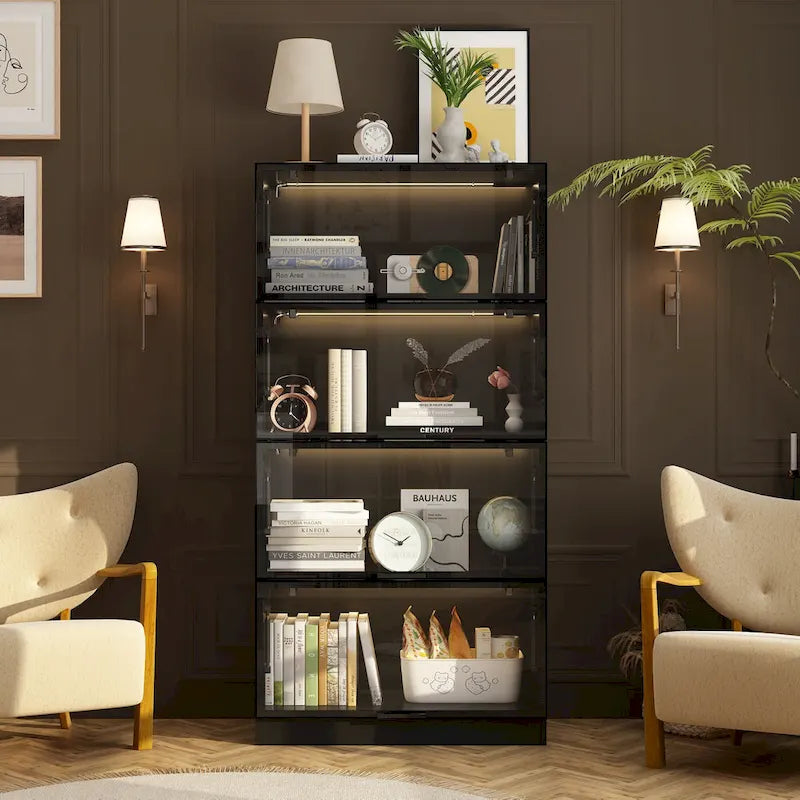Vitrine de rangement éclairée avec portes en verre trempé