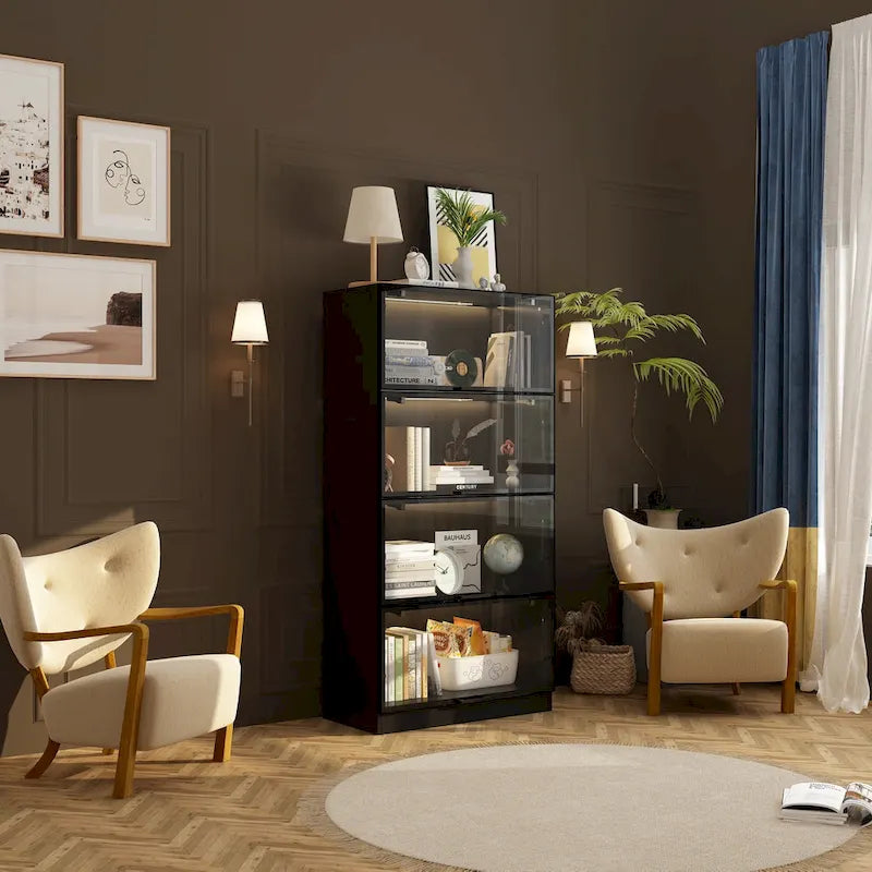 Vitrine de rangement éclairée avec portes en verre trempé
