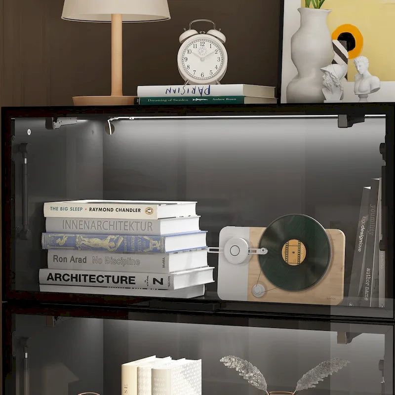 Vitrine de rangement éclairée avec portes en verre trempé