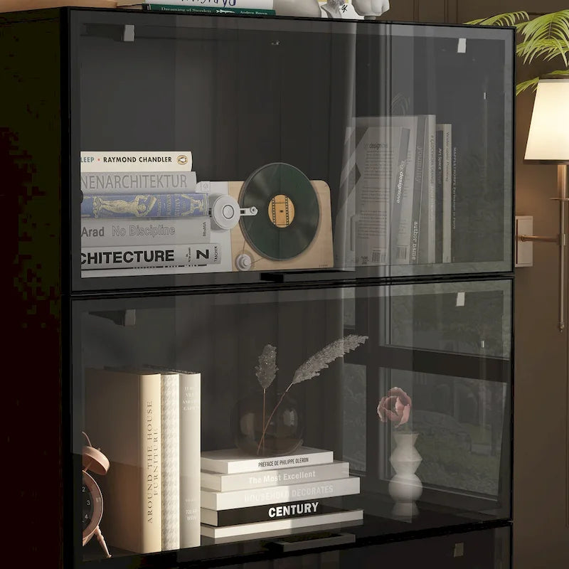 Vitrine de rangement éclairée avec portes en verre trempé