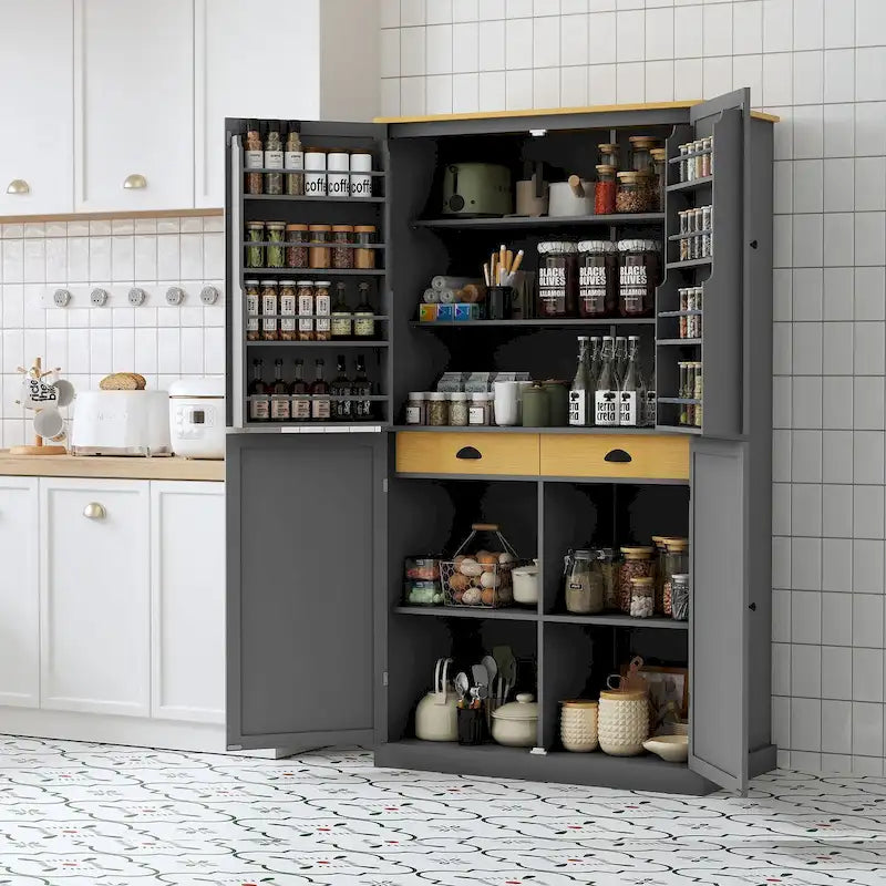 Armoire de cuisine autoportante haute de 40.2x20x71.3inch avec 2 tiroirs, 2 étagères réglables et 8 étagères de porte