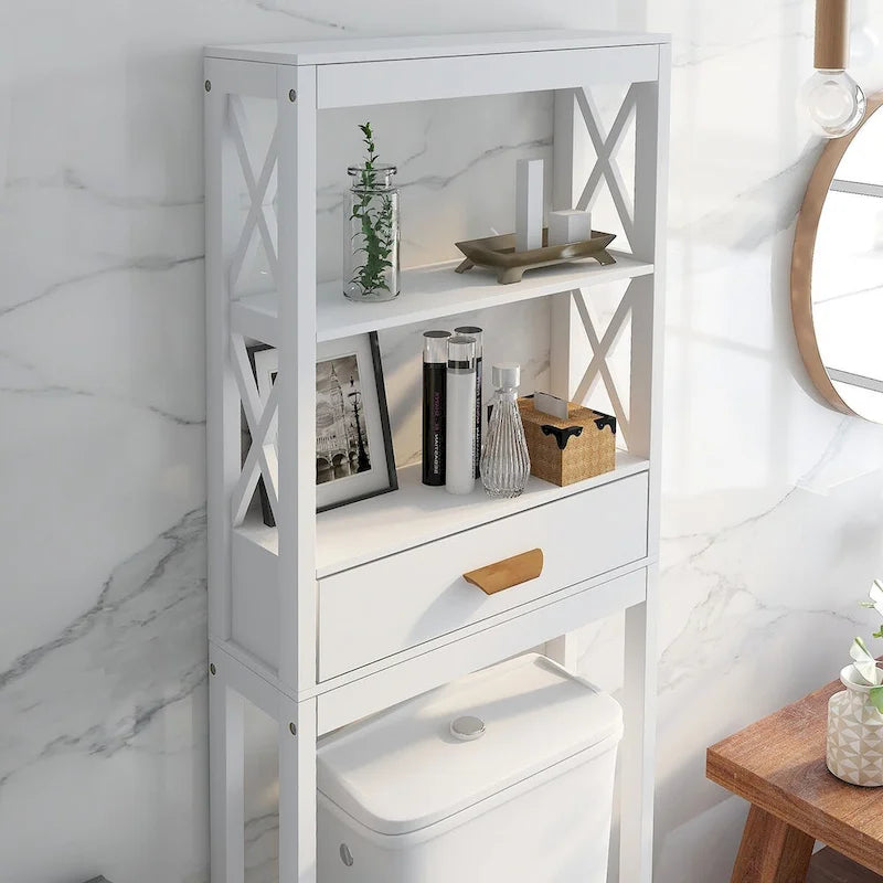 Badezimmerschrank über der Toilette, weiß, mit einer Schublade und 2 Ablagen
