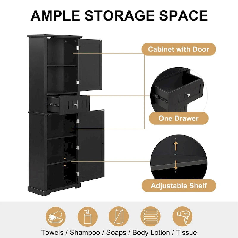 Wäscheschrank mit Schublade und verstellbarem Regalboden, 22 in. B x 11 in. T x 67.3 in. H