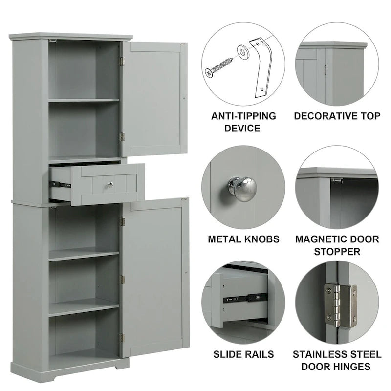 Wäscheschrank mit Schublade und verstellbarem Regalboden, 22 in. B x 11 in. T x 67.3 in. H
