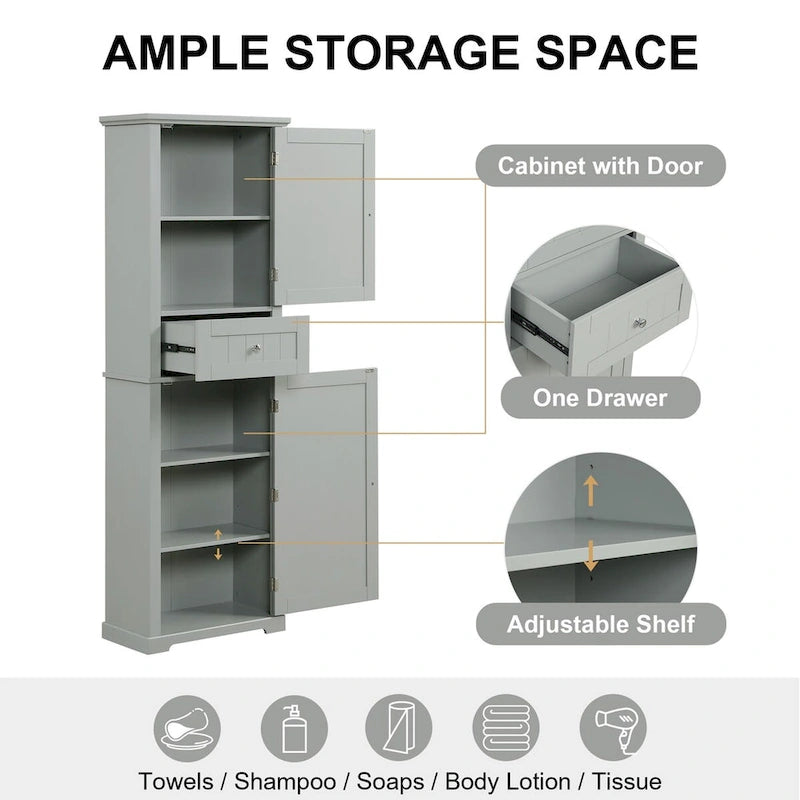 Wäscheschrank mit Schublade und verstellbarem Regalboden, 22 in. B x 11 in. T x 67.3 in. H