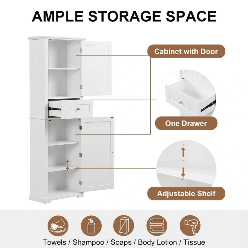 Wäscheschrank mit Schublade und verstellbarem Regalboden, 22 in. B x 11 in. T x 67.3 in. H