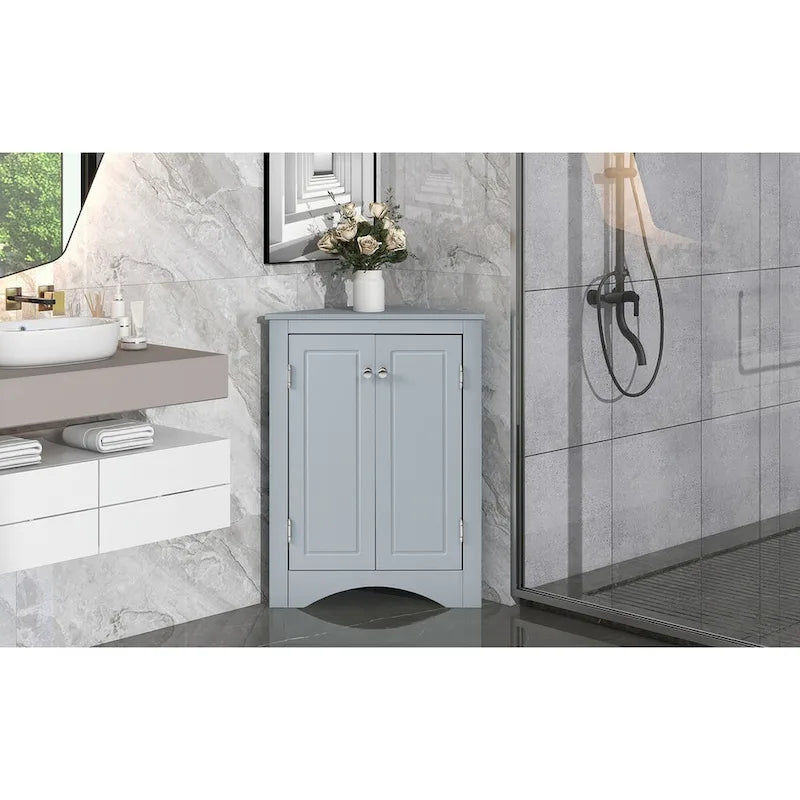 Meuble de rangement triangulaire pour salle de bains avec étagères réglables