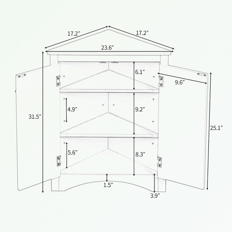 Armario triangular de almacenamiento para baño con estantes ajustables
