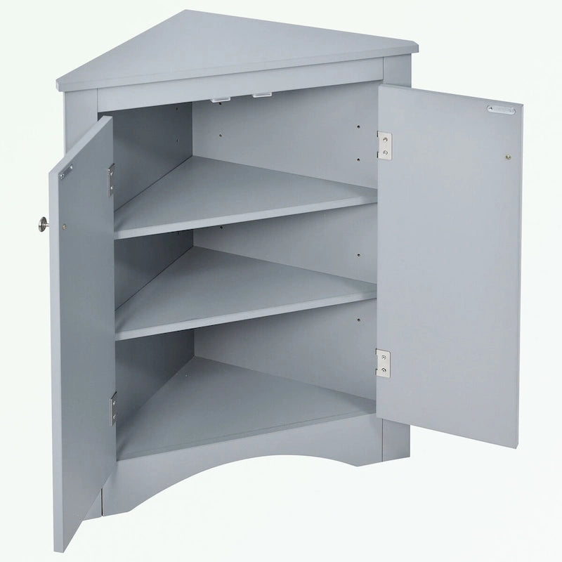 Meuble de rangement triangulaire pour salle de bains avec étagères réglables