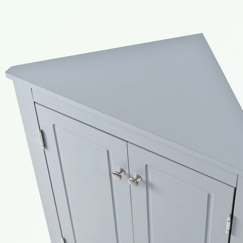 Meuble de rangement triangulaire pour salle de bains avec étagères réglables