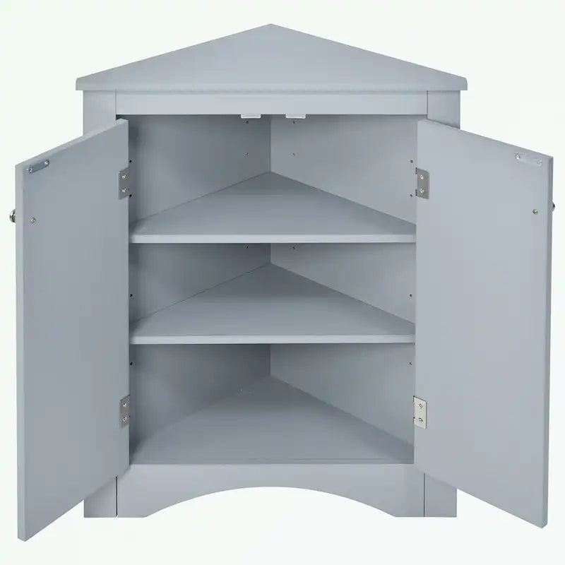 Meuble de rangement triangulaire pour salle de bains avec étagères réglables