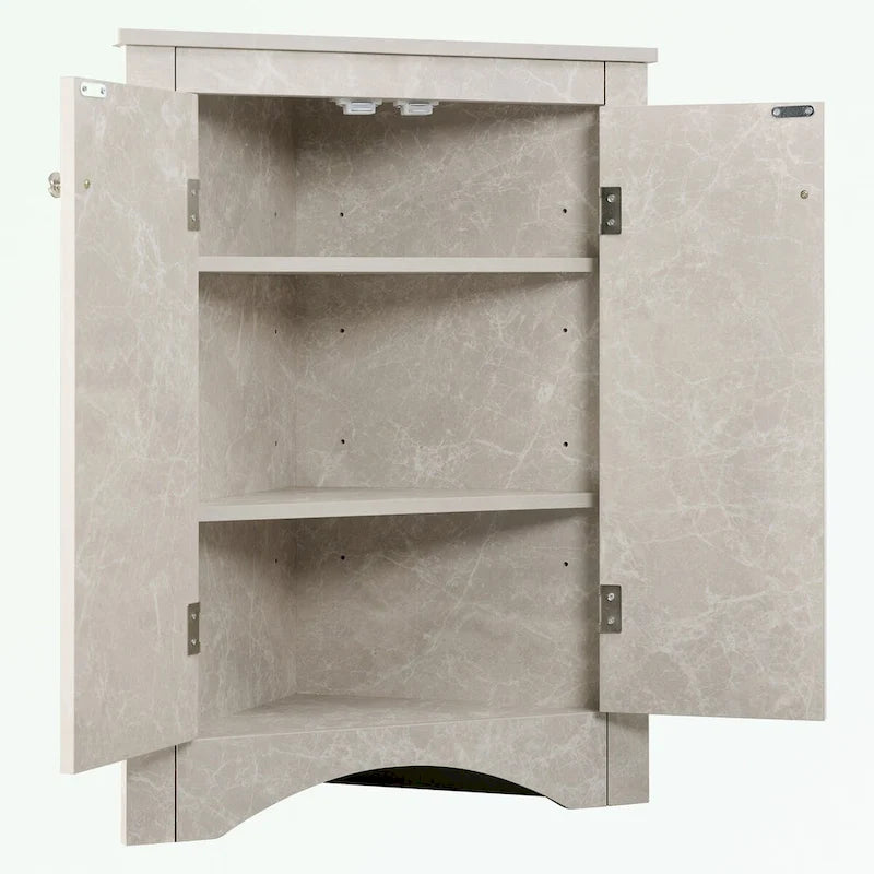 Meuble de rangement triangulaire pour salle de bains avec étagères réglables