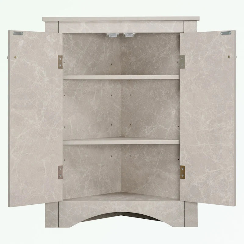 Meuble de rangement triangulaire pour salle de bains avec étagères réglables