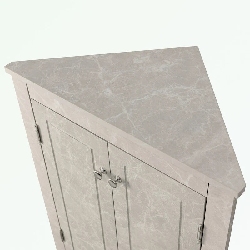 Meuble de rangement triangulaire pour salle de bains avec étagères réglables