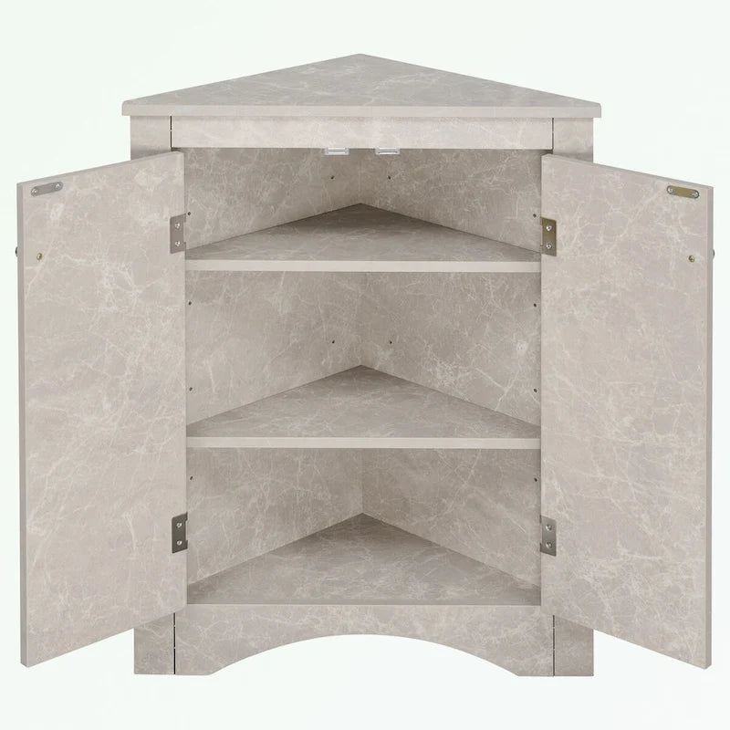 Meuble de rangement triangulaire pour salle de bains avec étagères réglables