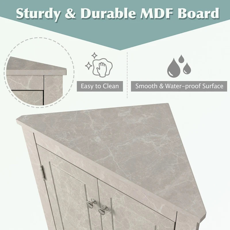 Meuble de rangement triangulaire pour salle de bains avec étagères réglables