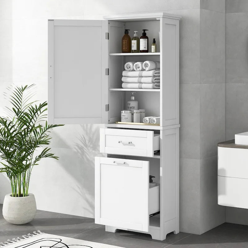 Armario para ropa blanca de 13 in. W x 20 in. D x 68.1 in. H con dos cajones de distintos tamaños y estante ajustable