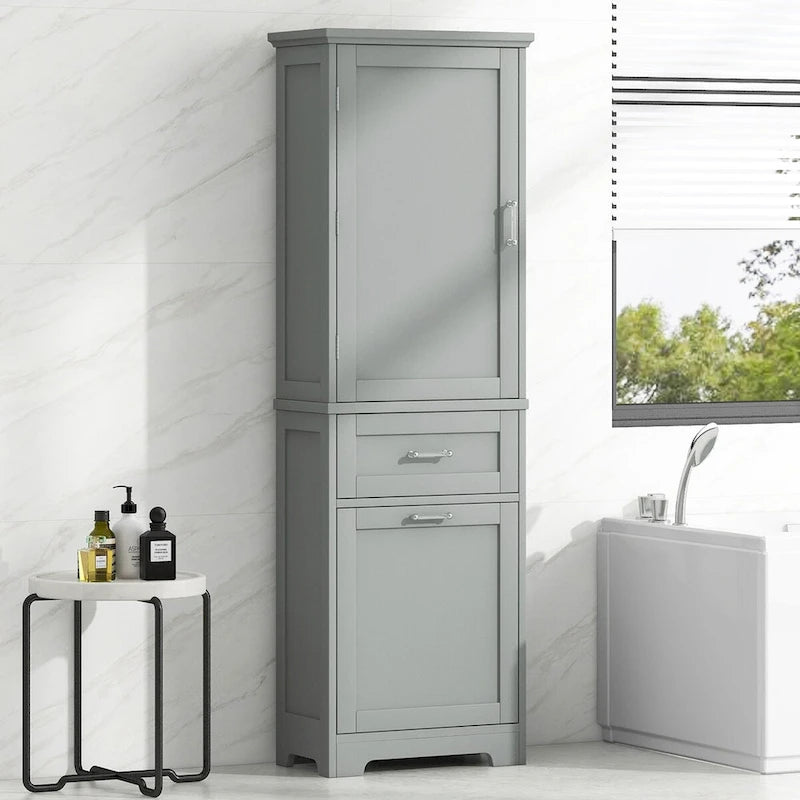 Armario para ropa blanca de 13 in. W x 20 in. D x 68.1 in. H con dos cajones de distintos tamaños y estante ajustable