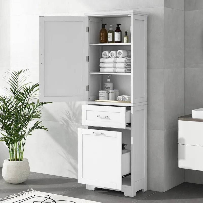 Armario para ropa blanca de 13 in. W x 20 in. D x 68.1 in. H con dos cajones de distintos tamaños y estante ajustable