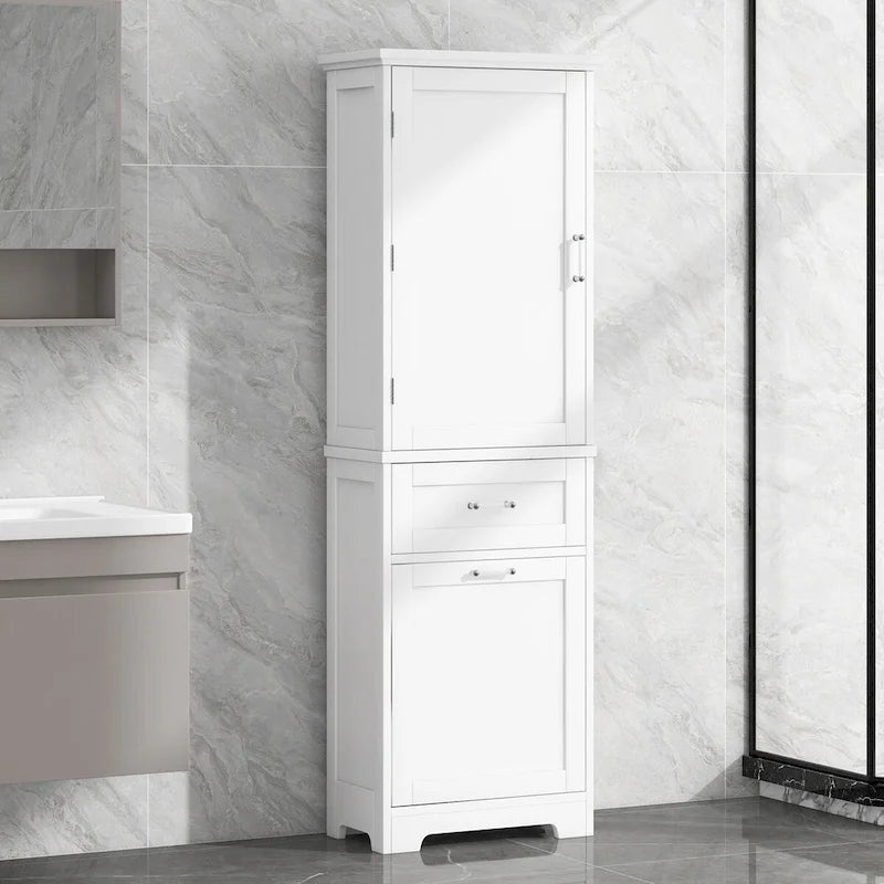 Armario para ropa blanca de 13 in. W x 20 in. D x 68.1 in. H con dos cajones de distintos tamaños y estante ajustable