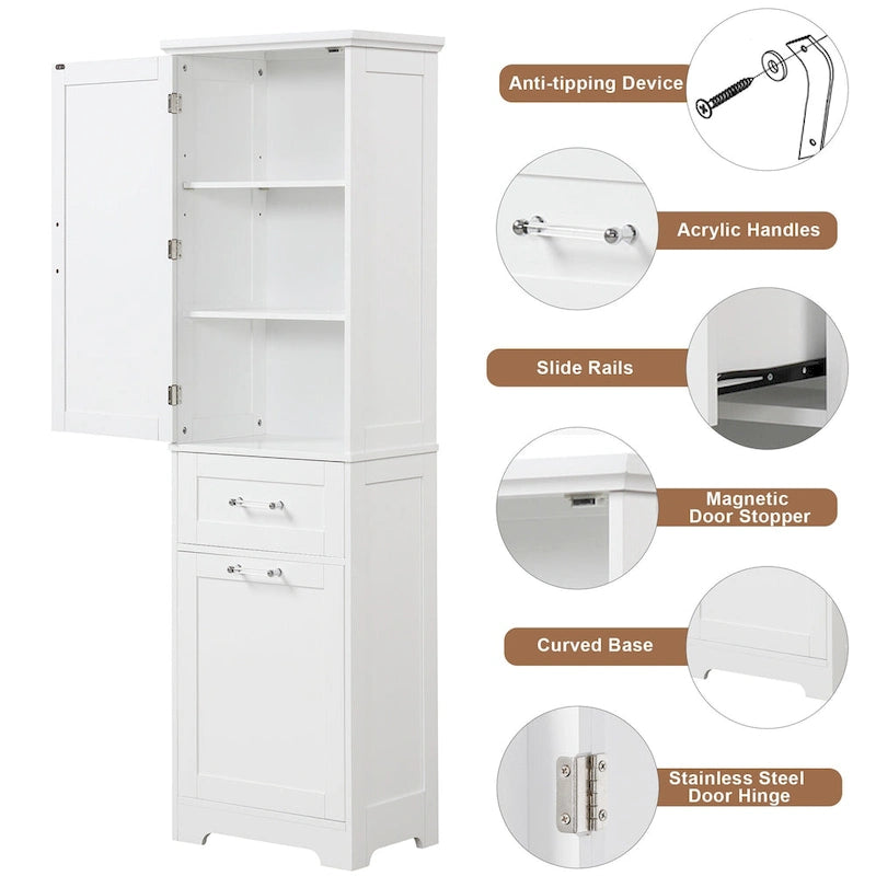 Armario para ropa blanca de 13 in. W x 20 in. D x 68.1 in. H con dos cajones de distintos tamaños y estante ajustable