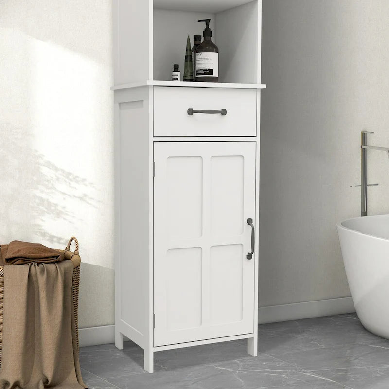 Armario de almacenamiento de madera para baño con una puerta y estantes