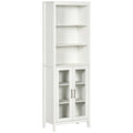 Armoire haute de salle de bain, colonne à linge avec étagères réglables, étagère à 3 niveaux et 2 portes vitrées