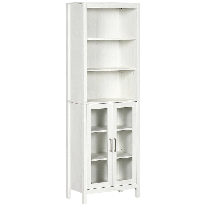 Armario alto para baño, columna para ropa blanca con estantes ajustables, estante de 3 niveles y 2 puertas de vidrio