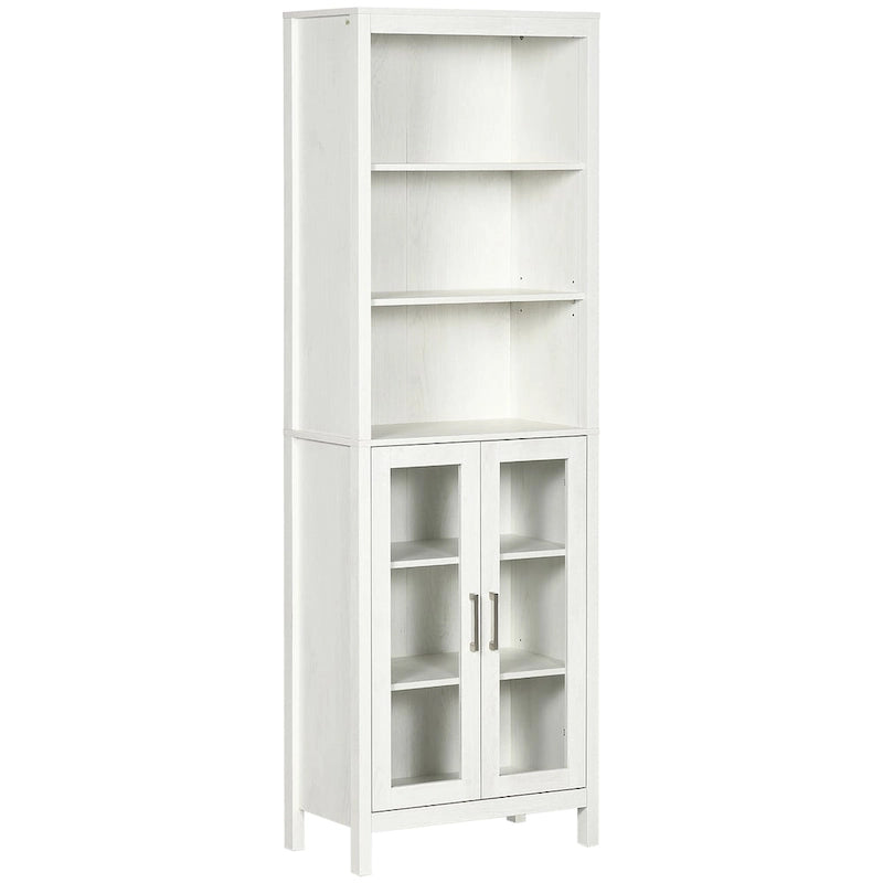 Armario alto para baño, columna para ropa blanca con estantes ajustables, estante de 3 niveles y 2 puertas de vidrio