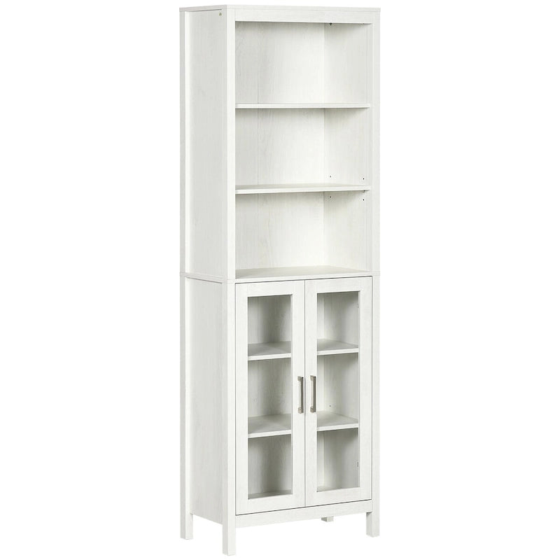 Armario alto para baño, columna para ropa blanca con estantes ajustables, estante de 3 niveles y 2 puertas de vidrio