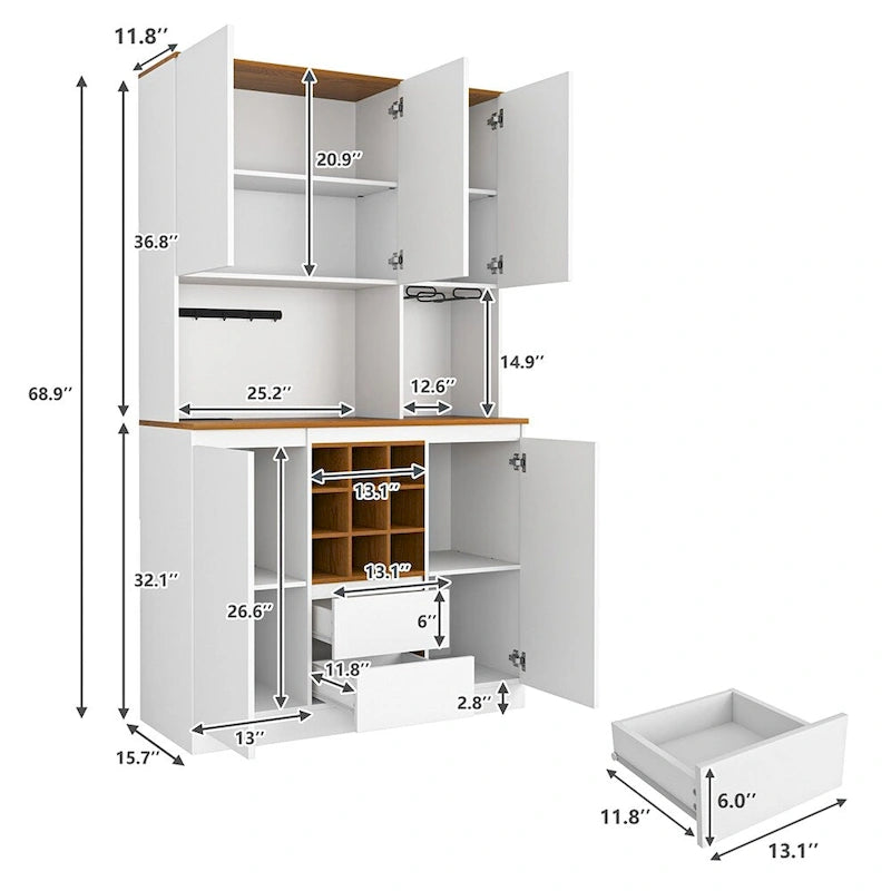 Buffet de cuisine en bois avec rangement et compartiment à vin