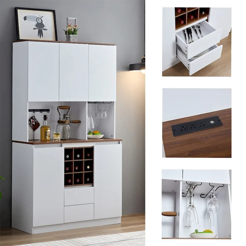 Buffet de cuisine en bois avec rangement et compartiment à vin