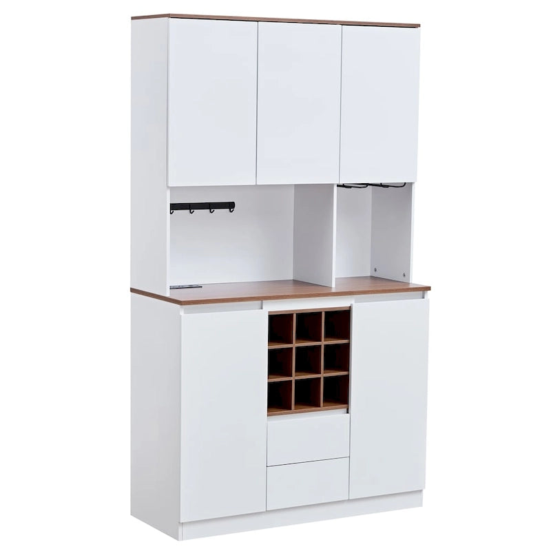 Buffet de cuisine en bois avec rangement et compartiment à vin