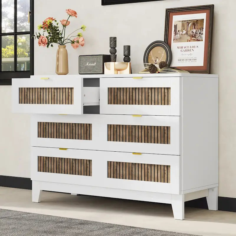 Commode en bois de style rustique campagnard à 6 tiroirs, meuble de rangement pour chambre avec poignées en métal