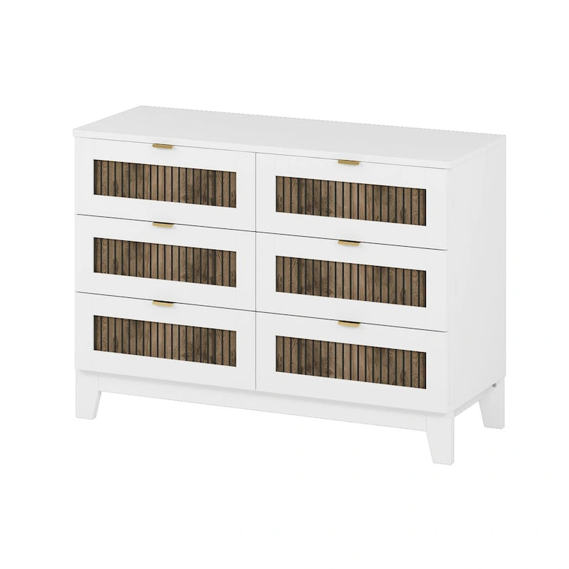 Cómoda rústica de estilo granja de madera con 6 cajones, armario de almacenamiento para dormitorio con tiradores metálicos