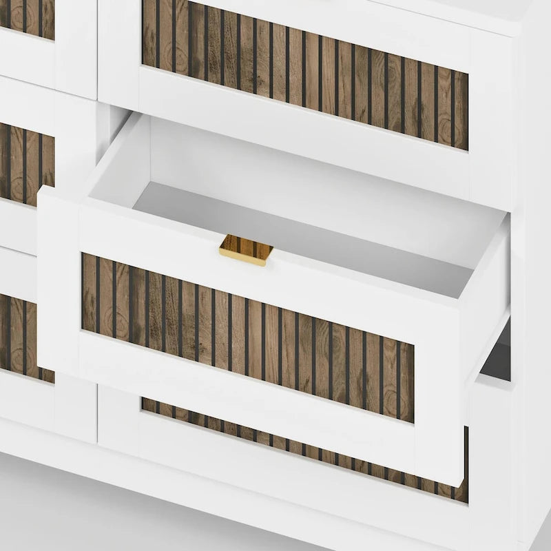 Commode en bois de style rustique campagnard à 6 tiroirs, meuble de rangement pour chambre avec poignées en métal