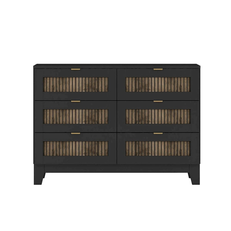 Commode en bois de style rustique campagnard à 6 tiroirs, meuble de rangement pour chambre avec poignées en métal