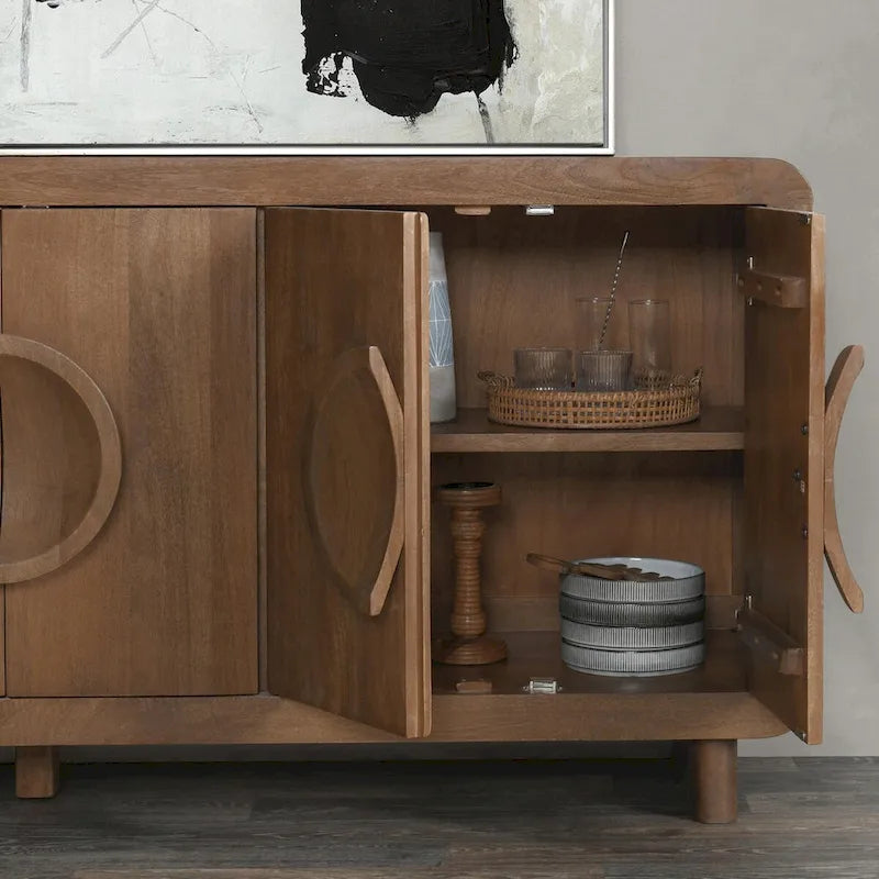 Buffet en bois de manguier naturel à 6 portes