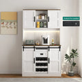 Armario de bar estilo granja con puerta corrediza tipo granero, amplio aparador rústico para cocina, barra de café, mesa auxiliar, blanco