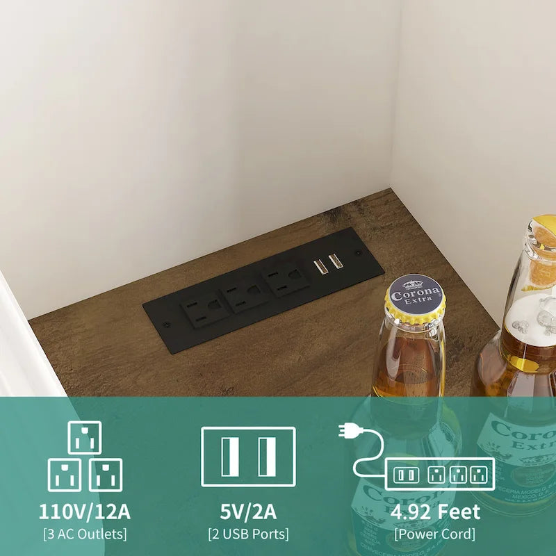 Armario de bar estilo granja con puerta corrediza tipo granero, amplio aparador rústico para cocina, barra de café, mesa auxiliar, blanco