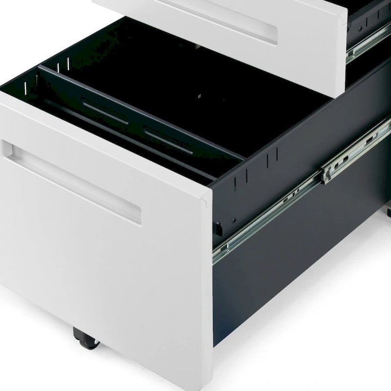 Weißer Aktenschrank mit 3 Schubladen, Schloss und Rollen