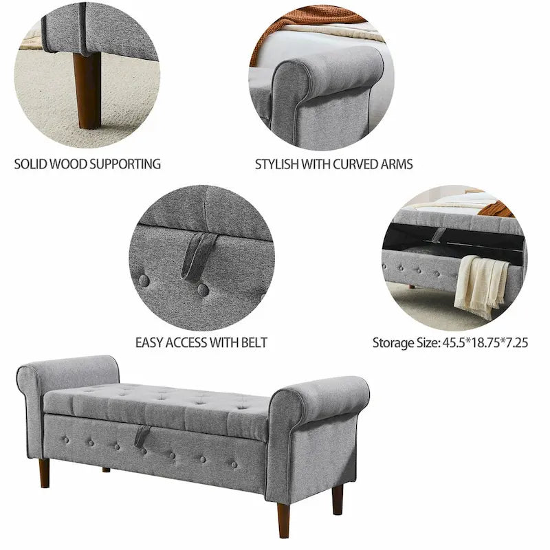Banc de rangement capitonné à boutons pour chambre, 62, ottoman moderne en tissu, banc de fenêtre, pieds roulés