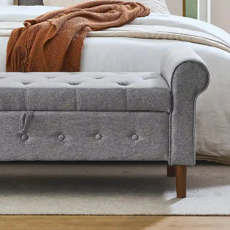 Banc de rangement capitonné à boutons pour chambre, 62, ottoman moderne en tissu, banc de fenêtre, pieds roulés