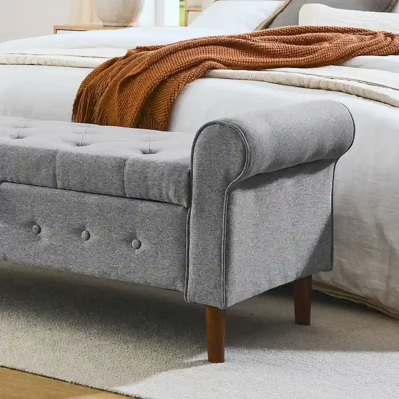 Banc de rangement capitonné à boutons pour chambre, 62, ottoman moderne en tissu, banc de fenêtre, pieds roulés